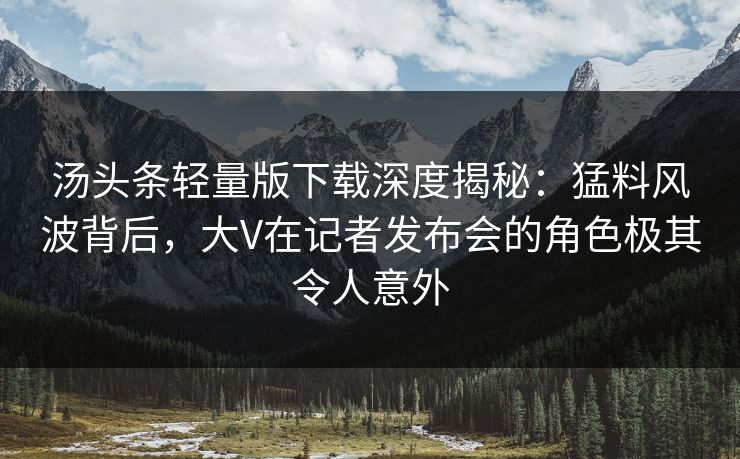 汤头条轻量版下载深度揭秘：猛料风波背后，大V在记者发布会的角色极其令人意外